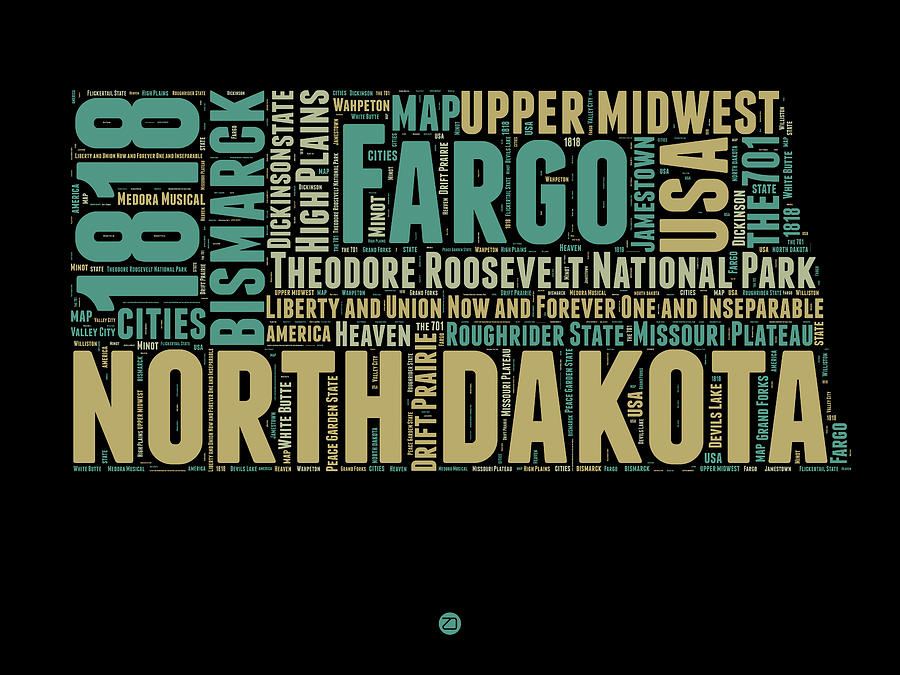North Dakota Map Digital Art - North Dakota Word Cloud 1 by Naxart Studio