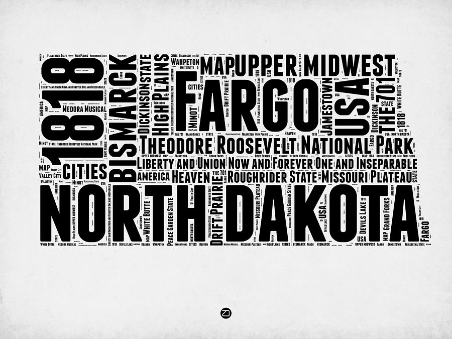 North Dakota Map Digital Art - North Dakota Word Cloud 2 by Naxart Studio