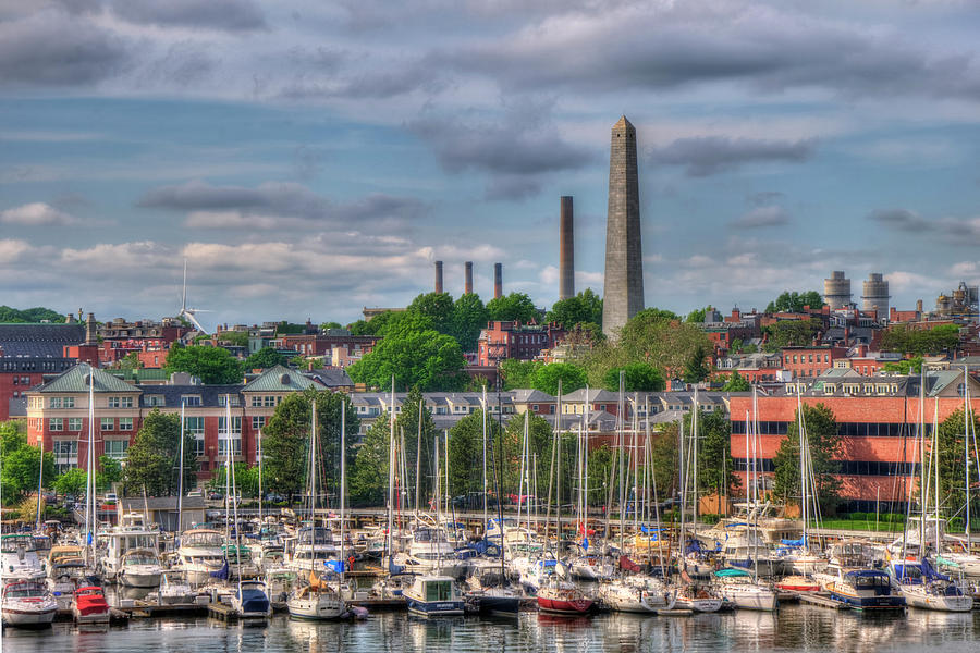 Boston Photograph - North End Waterfront Marina and Bunker Hill Monument - Boston by Joann Vitali