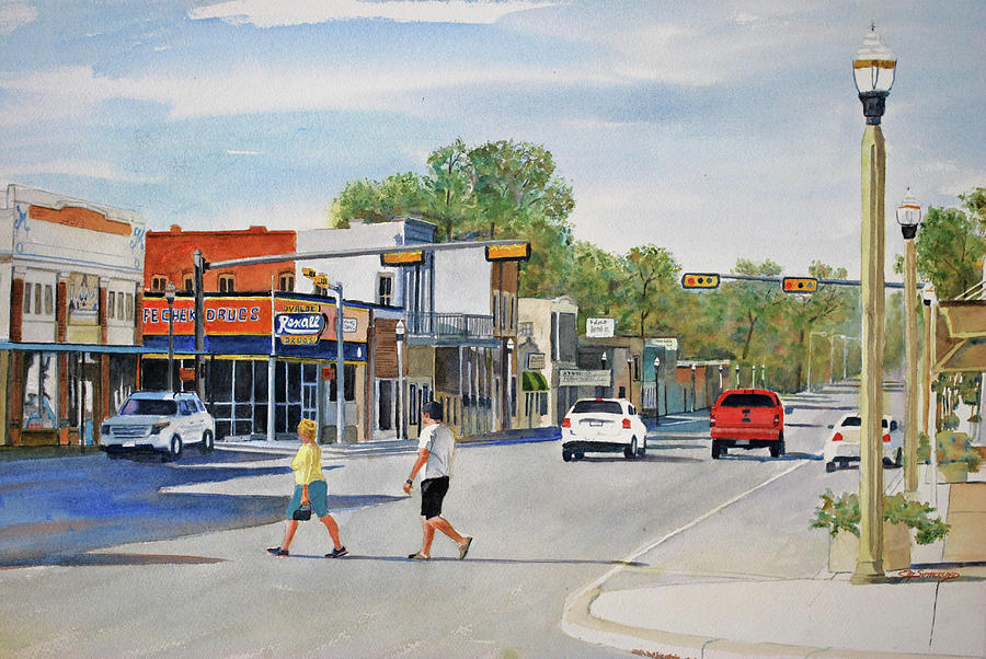 Landscape Painting - North Getty Street - Uvalde by E M Sutherland