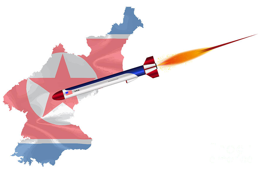 North Korean Flag Map With Missile Digital Art by Bigalbaloo Stock ...