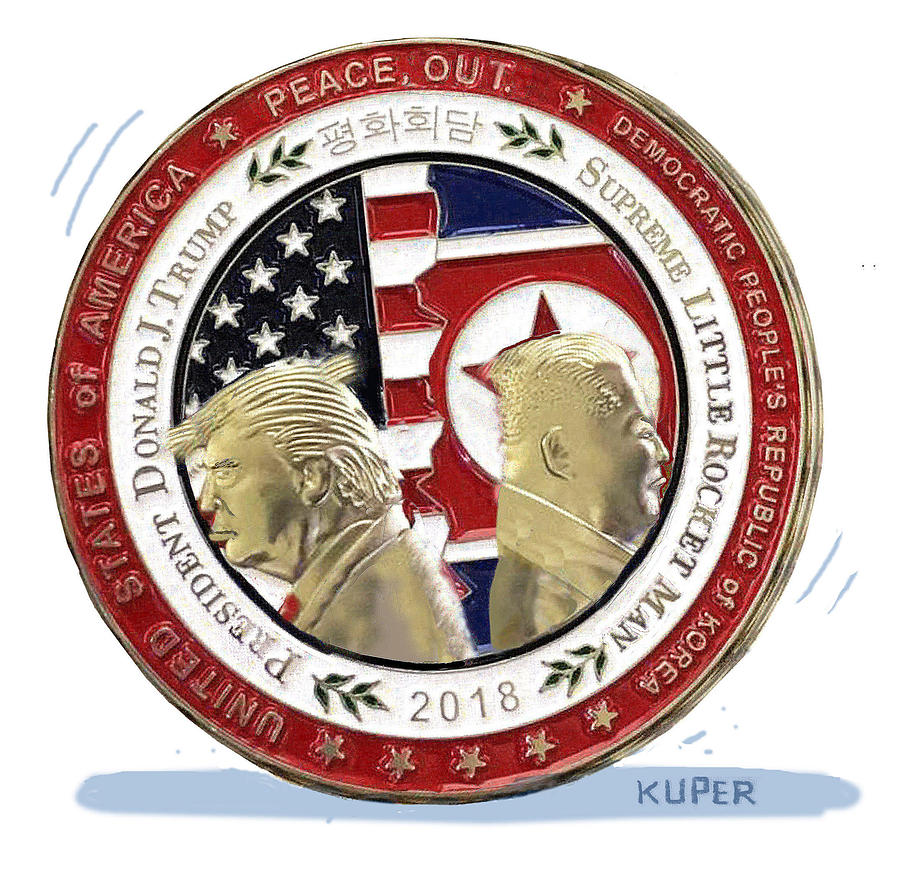 North Korean peace summit coin Drawing by Peter Kuper