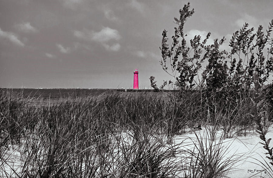North Muskegon Lighthouse  in Michigan Select Color Mixed Media by Ken Figurski