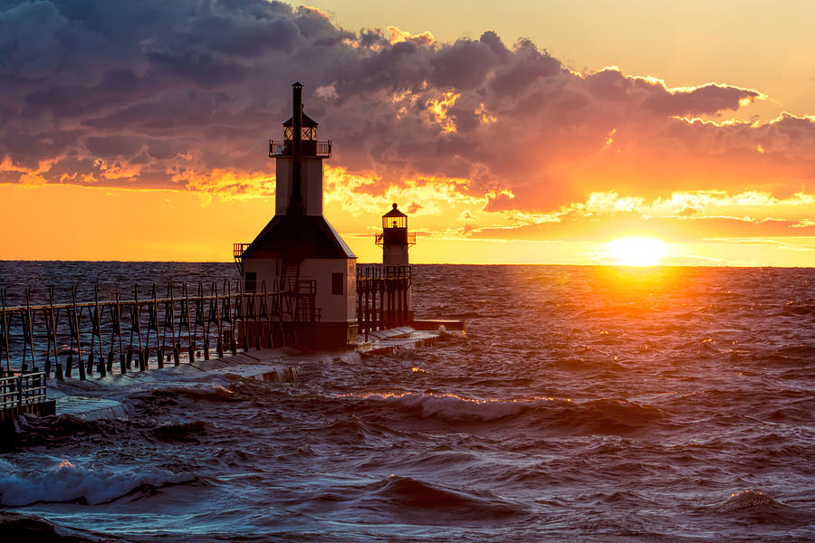 North Pier Lighthouses At Sunset Photograph By S Michael Basly 