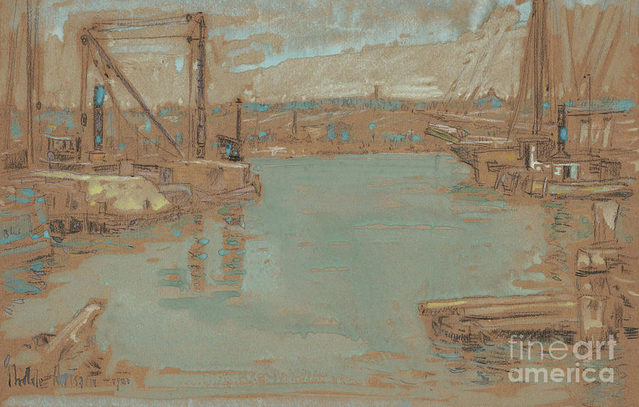 North River Dock, New York, 1901 Painting by Childe Hassam