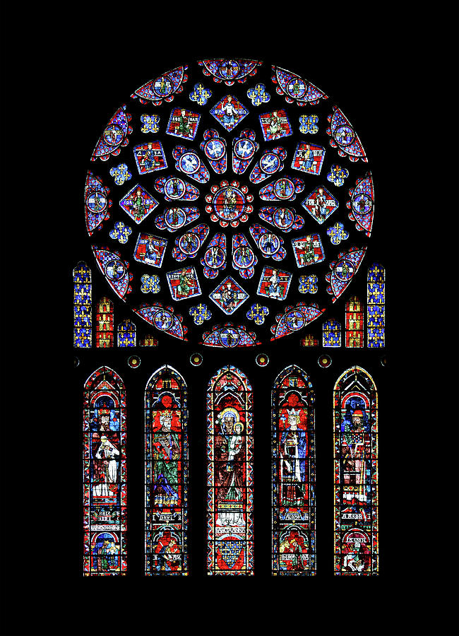  North Rose Window of Chartres Cathedral Glass Art by Photographed by Guillaume Piolle