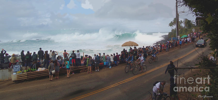 North Shore Hawaii Big waves 4 Painting by Carl Gouveia