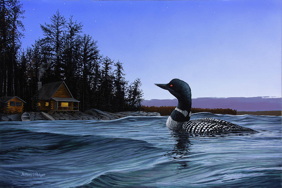 Loon Painting - North Shore Lodge by Anthony J Padgett