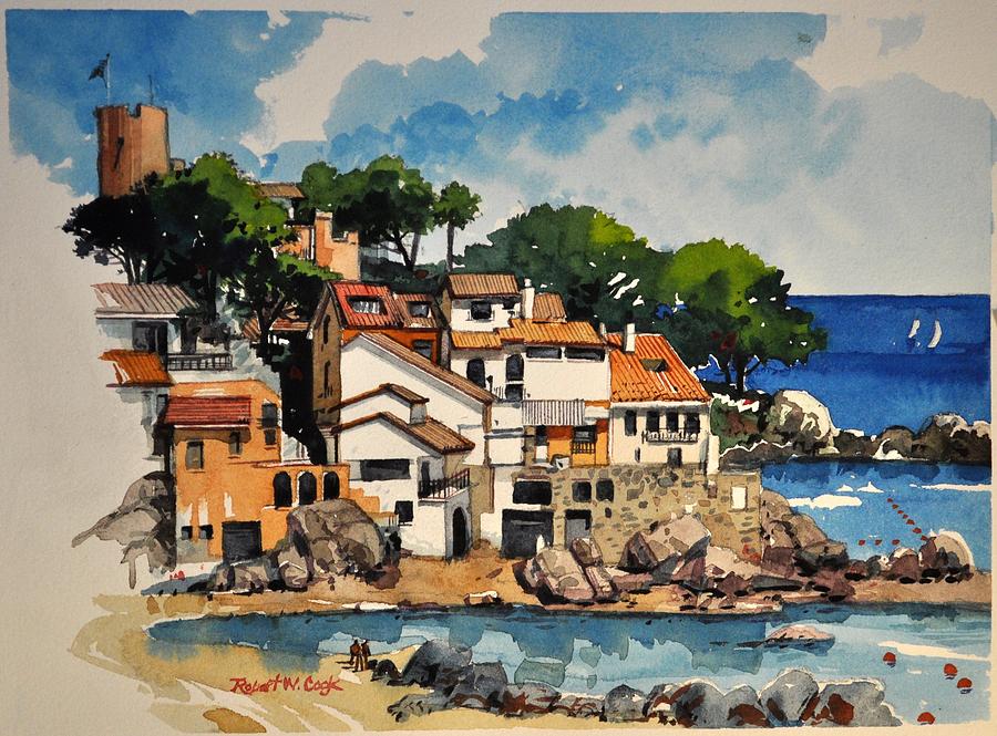 North Side of Calella de Palafrugell Painting by Robert W Cook 
