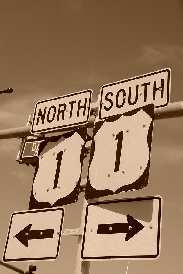 Sign Photograph - North South 1 by Rob Hans