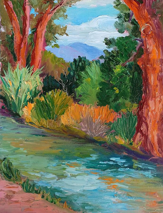 North Valley Acequia Painting by Marian Berg