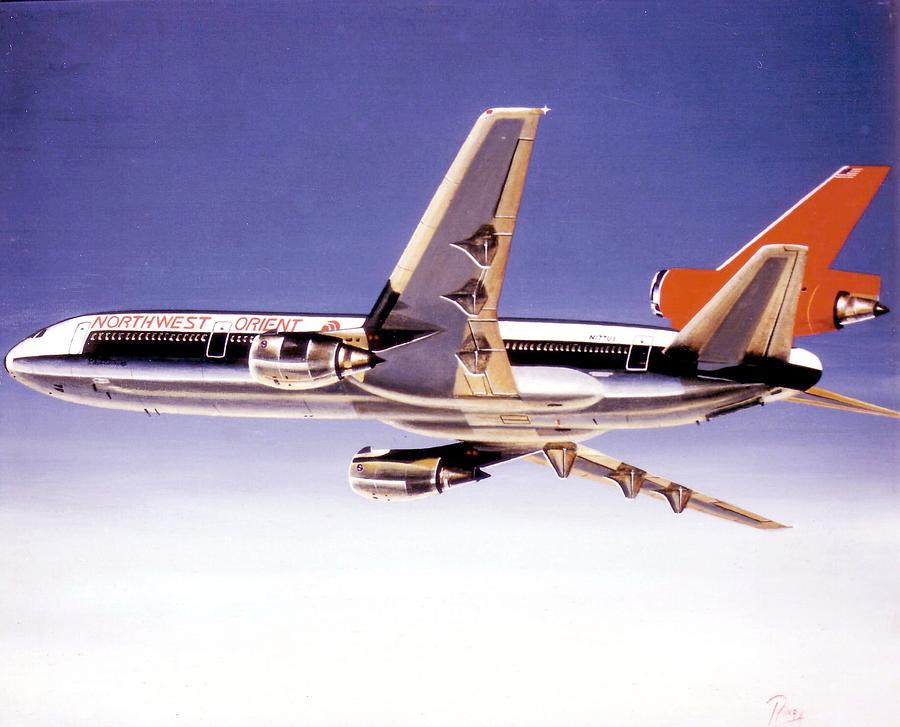 North West Orient DC-10-30 Painting by Peter Ring Sr