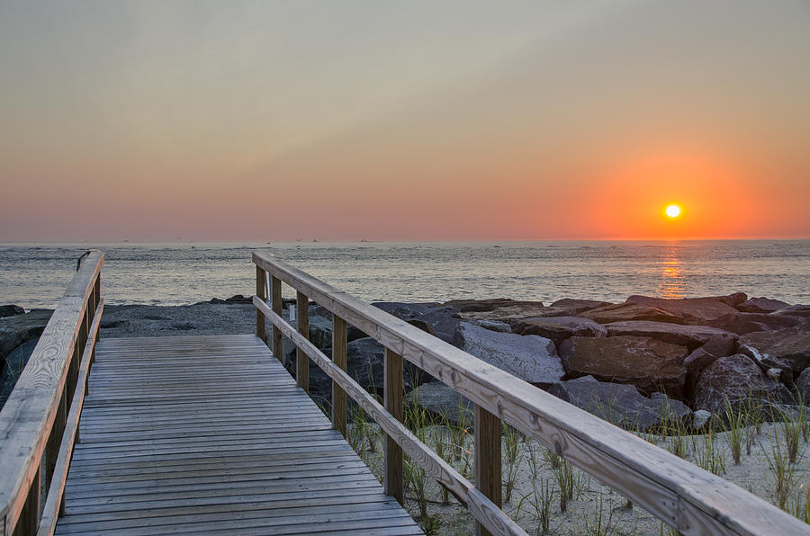 North Wildwood Seawall at Sunrise Photograph by Bill Cannon