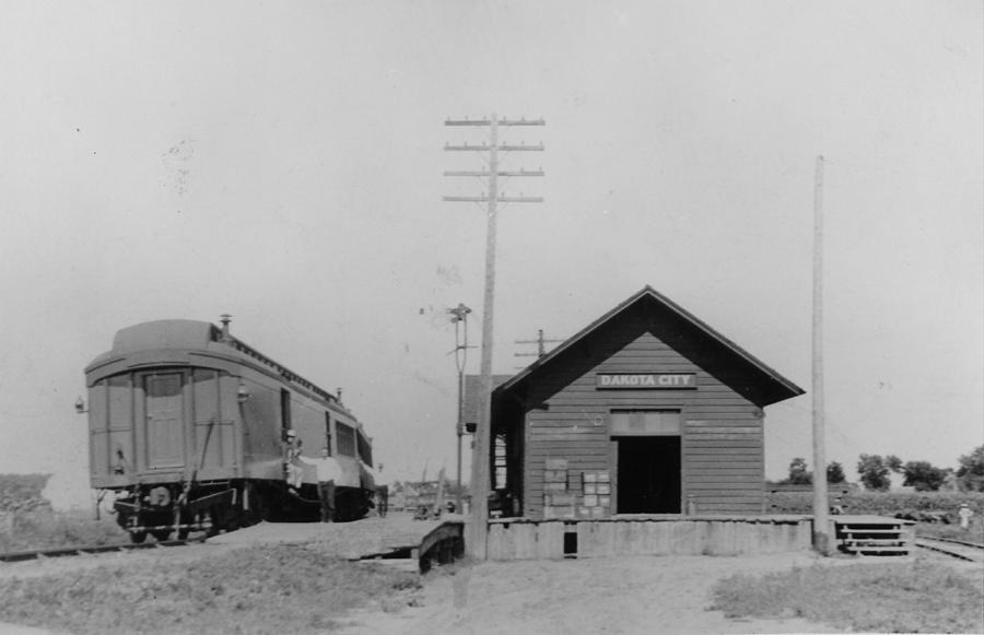 Northbound Train at Dakota City Depot Photograph by Chicago and North Western Historical Society