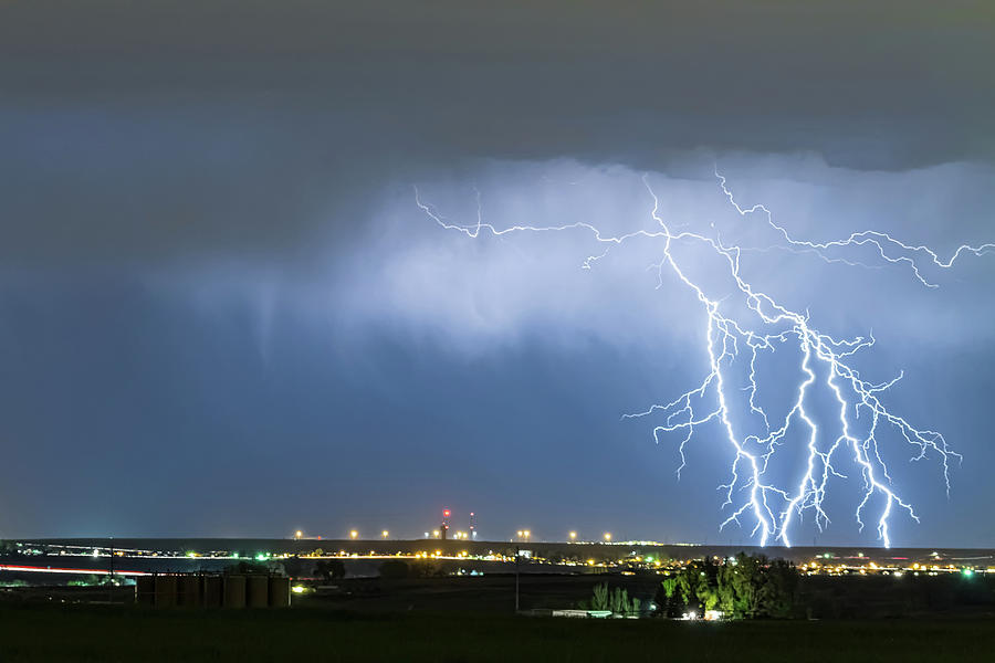Northeast Colorado Lightning Strike and City Lights Photograph by James BO Insogna