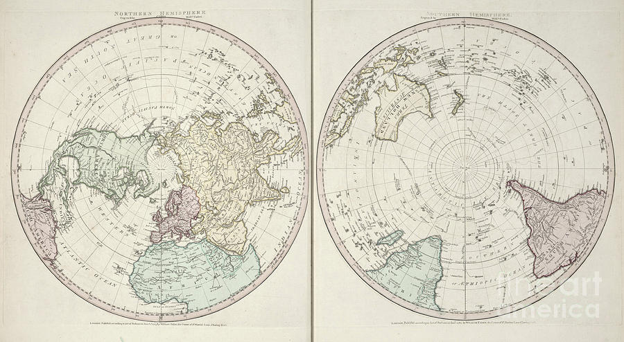 Northern and Southern Hemispheres map by William Fadden 1783 Photograph by Rick Bures