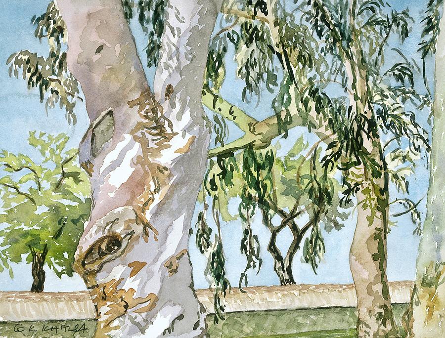 Northern Avenue Eucalyptus Painting by Gurukirn Khalsa