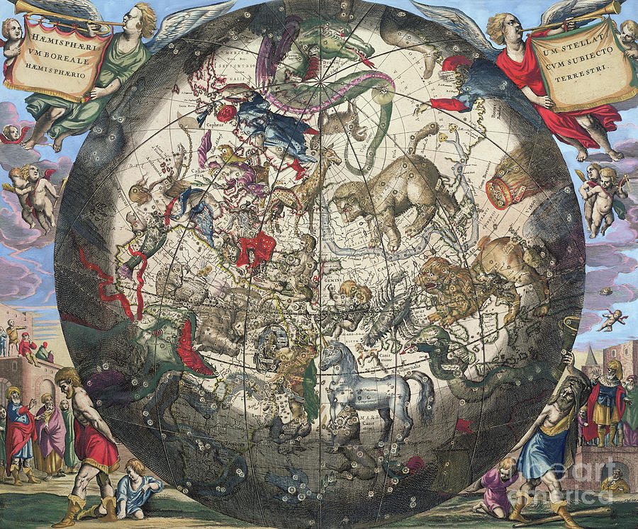 Map Painting - Northern Boreal Hemisphere by Andreas Cellarius