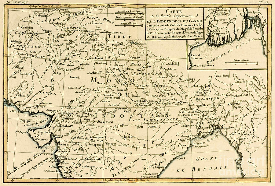 Antique Map of Northern India, 1780 Drawing by Guillaume Raynal