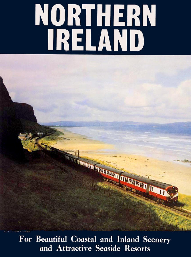 Northern Ireland coast, railway, train, travel Poster Painting by Long Shot
