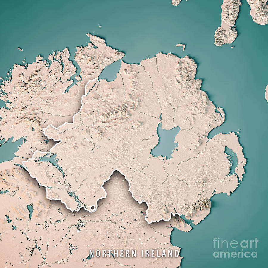 Map Digital Art - Northern Ireland Country 3D Render Topographic Map Neutral Borde by Frank Ramspott