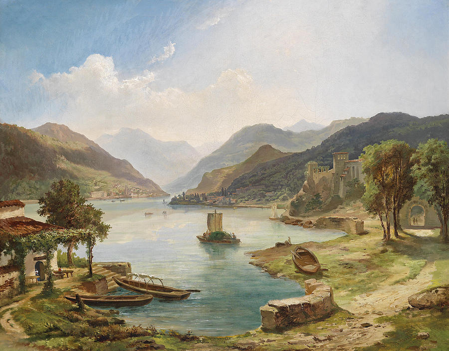 Northern Italian Lakeland Scene Painting by Othmar Brioschi