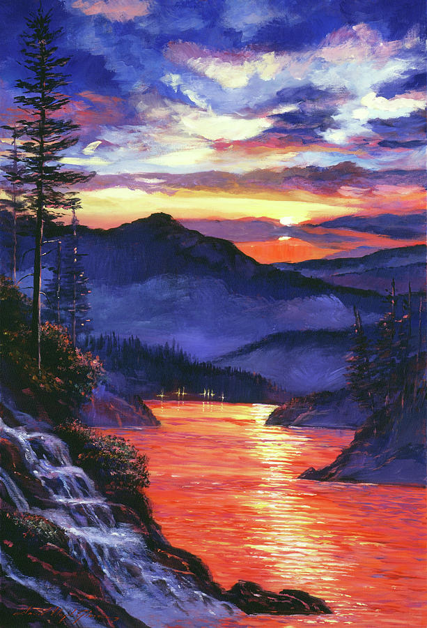 Mountain Painting - Northern Lake Nights by David Lloyd Glover