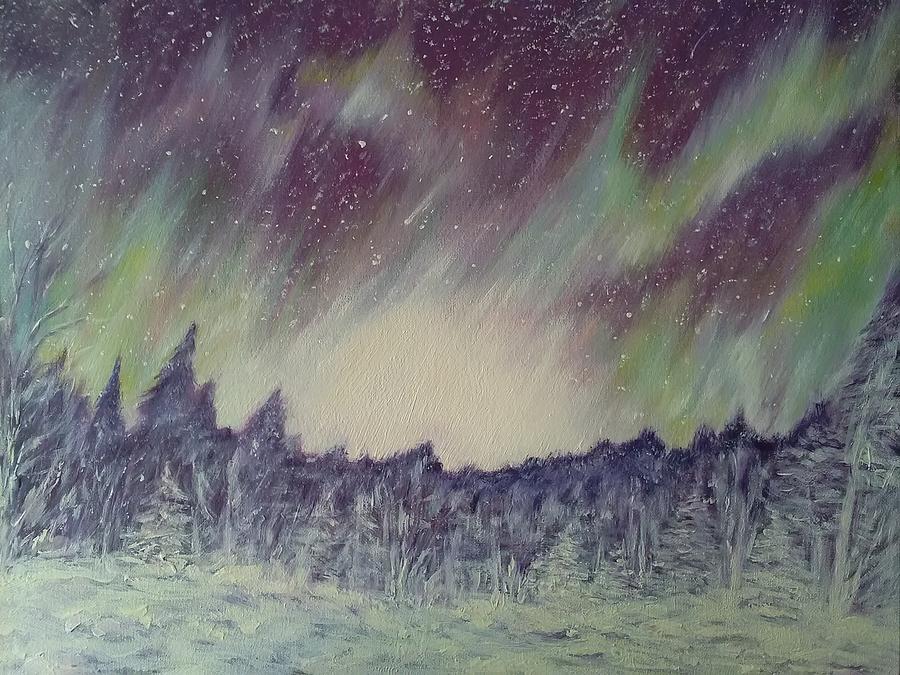 Winter Painting - Northern Lights  by Irina Astley