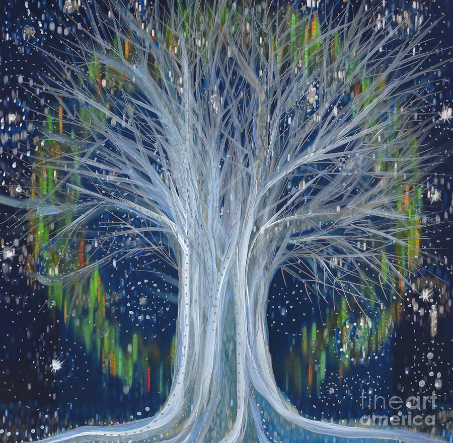 Fantasy Mixed Media - Northern Lights Tree by jrr by First Star Art