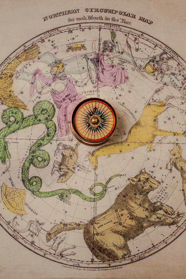 Map Photograph - Northern Star Map And Compass by Garry Gay