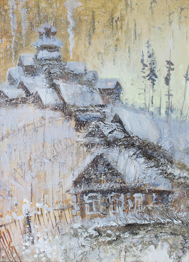 Northern Winter Village Painting by Ilya Kondrashov