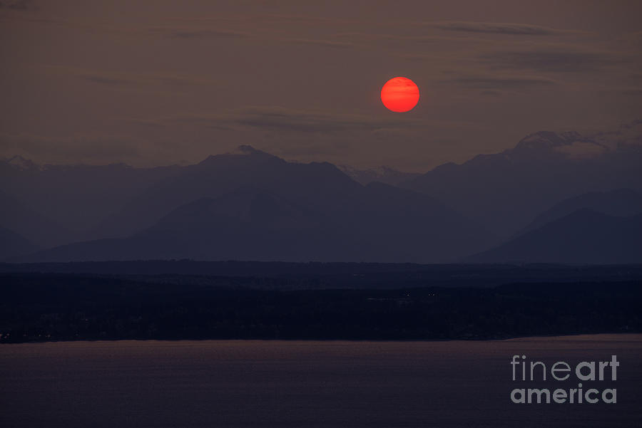 Northwest Red Sunset Over the Olympics Photograph by Mike Reid