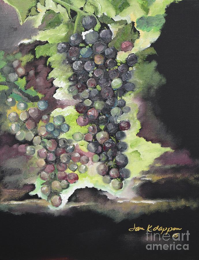 Norton Grapes - Cynthiana - Vineyard Painting by Jan Dappen
