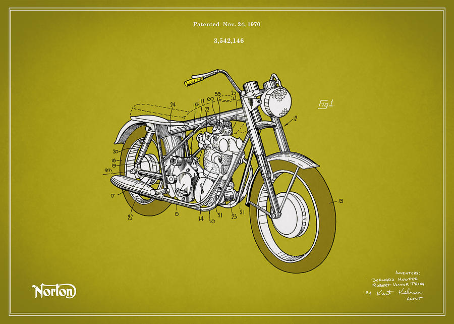 Transportation Photograph - Norton Motorcycle Patent 1970 by Mark Rogan