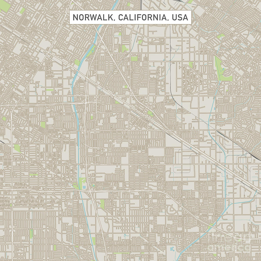 Norwalk California US City Street Map Digital Art by Frank Ramspott