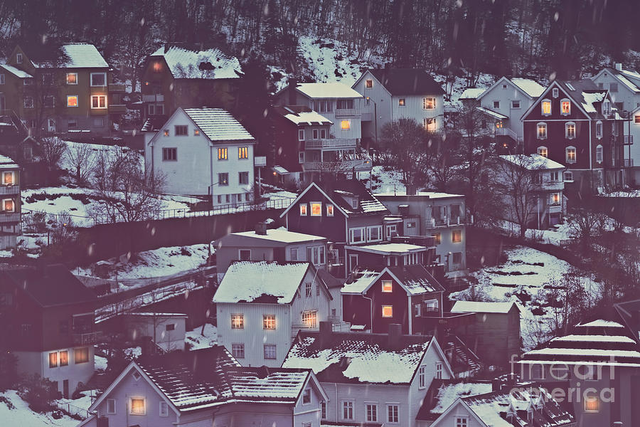 Norway, beautiful city covered with snow Photograph by Anna Om