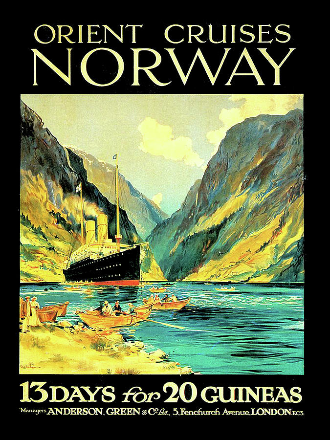 Vintage Digital Art - Norway Orient cruises, vintage travel poster by Long Shot