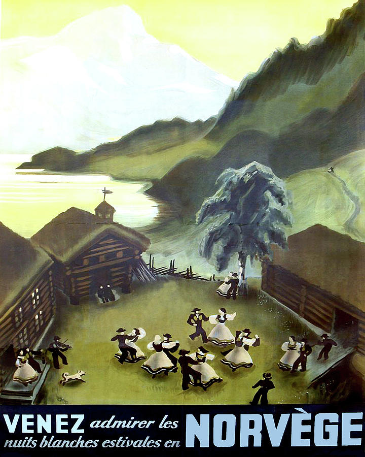 Norway, small village, dancing couples Painting by Long Shot