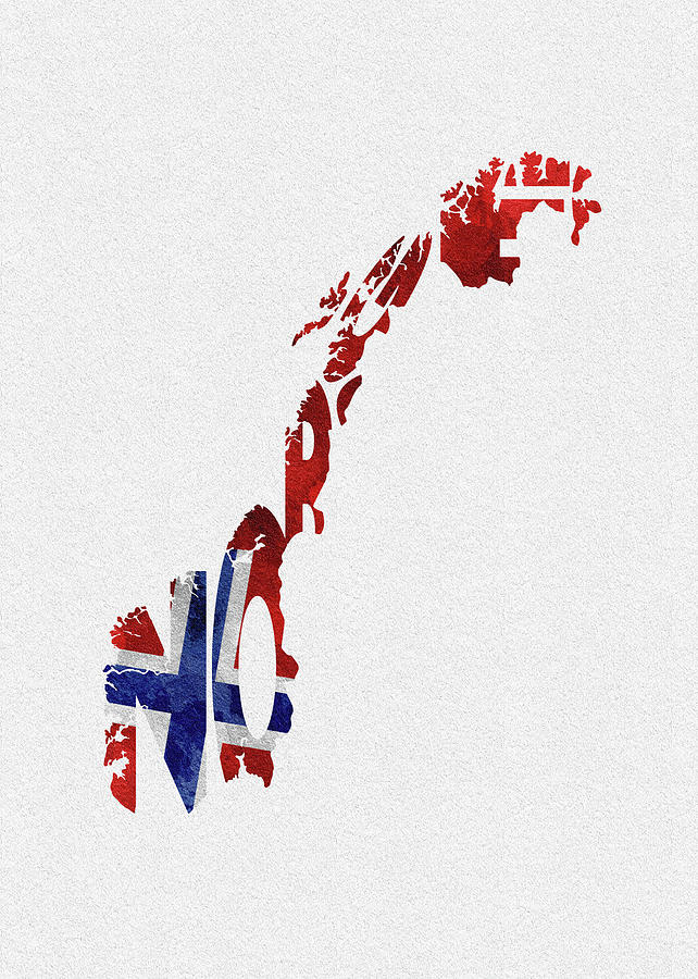 Typography Digital Art - Norway Typographic Map Flag by Inspirowl Design