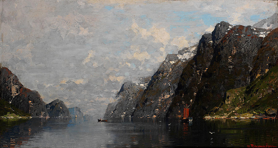 Norwegian fjord landscape Painting by Georg Anton Rasmussen - Fine Art ...