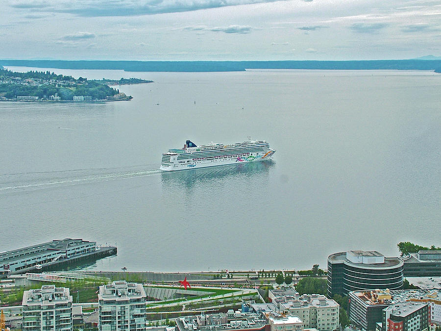 Norwegian Pearl Leaving Bell Street Pier in Seattle Harbor, Washington Photograph by Ruth Hager