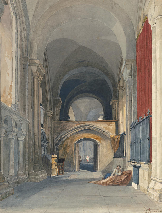 Norwich Cathedral - Interior of the North Aisle of the Choir, Looking East  Painting by John Sell Cotman