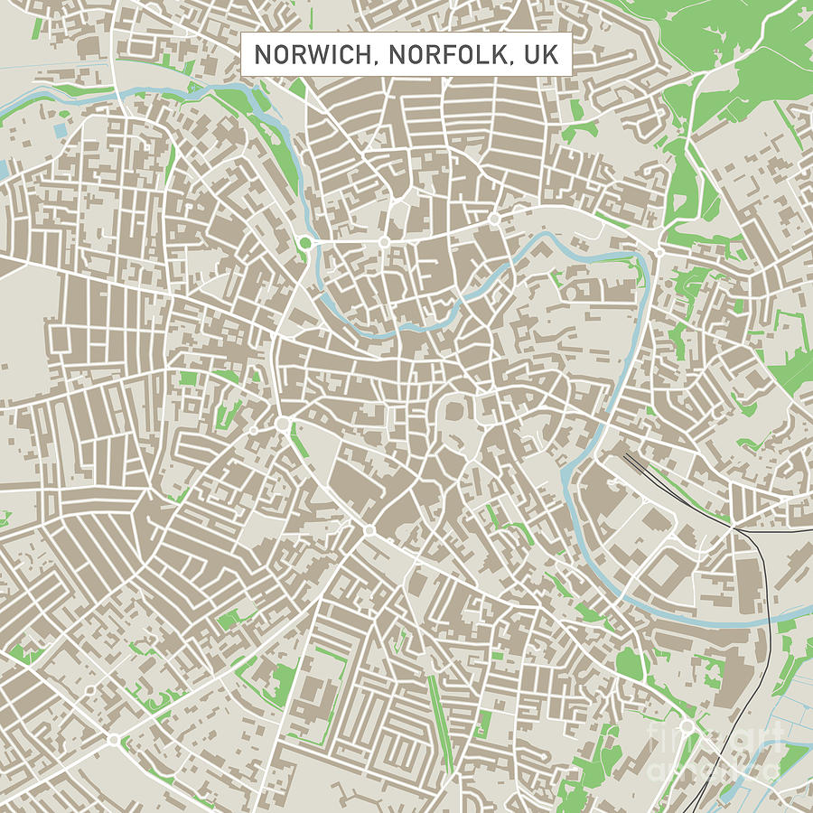 Norwich Norfolk UK City Street Map Digital Art by Frank Ramspott | Fine ...