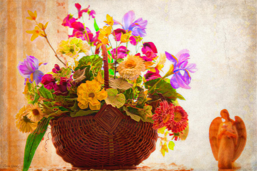Nostalgic Floral Basket and Angel 2 Photograph by Anna Louise