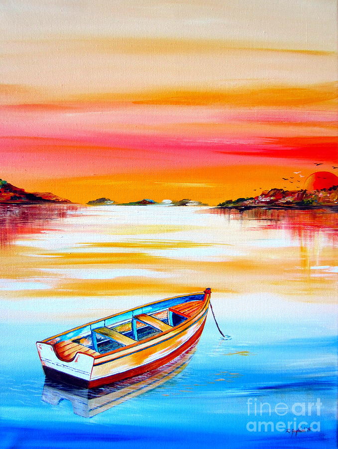 Nostalgic Water Reflections at Sunset Painting by Roberto Gagliardi