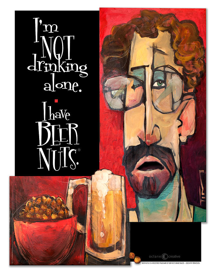 Not drinking alone beer nuts Painting by Tim Nyberg