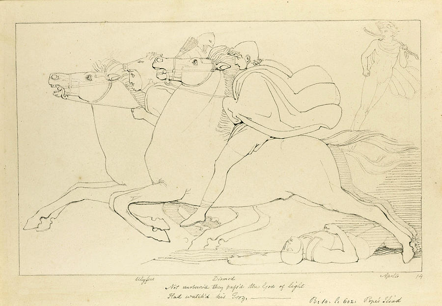 Not unobserved they passd the God of Light Drawing by John Flaxman