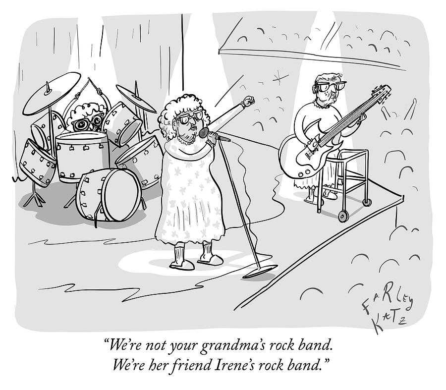 Not Your Grandmas Rock Band Drawing by Farley Katz