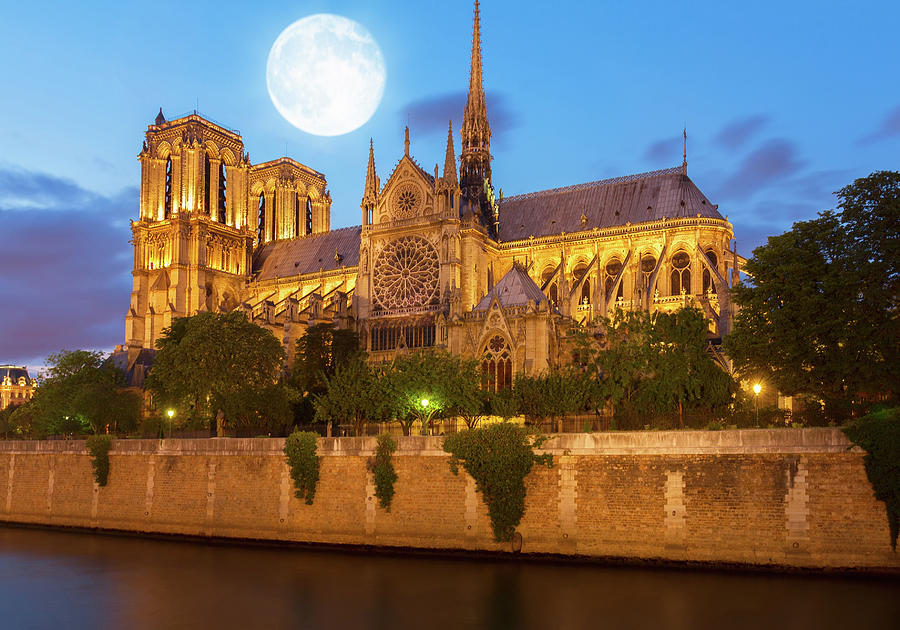 Notre Dame and Moon Photograph by Anastasy Yarmolovich
