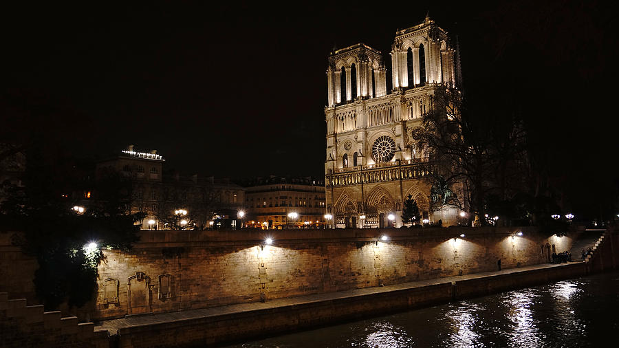 Notre Dame and the Seine at Night Paris France Photograph by Lawrence S Richardson Jr